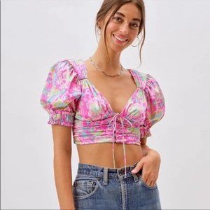 For Love And Lemons Julien Crop Top in Pink XS NWT